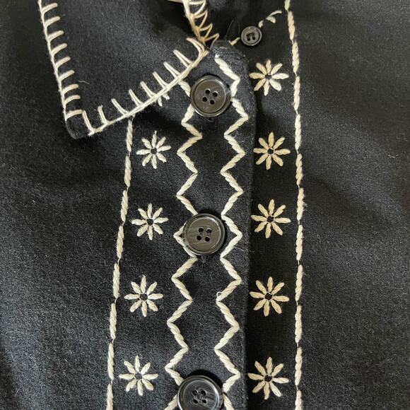 TALBOTS VTG Florals Snowflake Embroidered Wool Vest in Black White Size PS - Picture 8 of 13